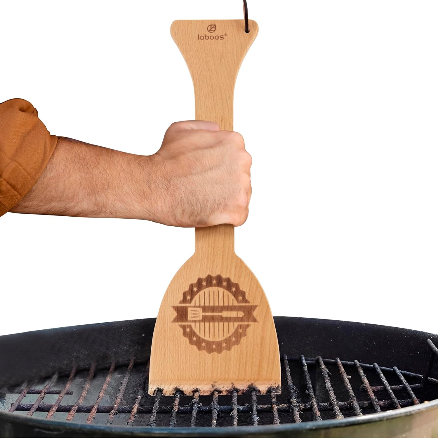 Wooden BBQ Grill Scraper – Beech Wood Griddle Cleaner for Traeger and Other Grills, No Metal Bristles, Safe and Durable Grill Cleaning Tool with Grooved Edge