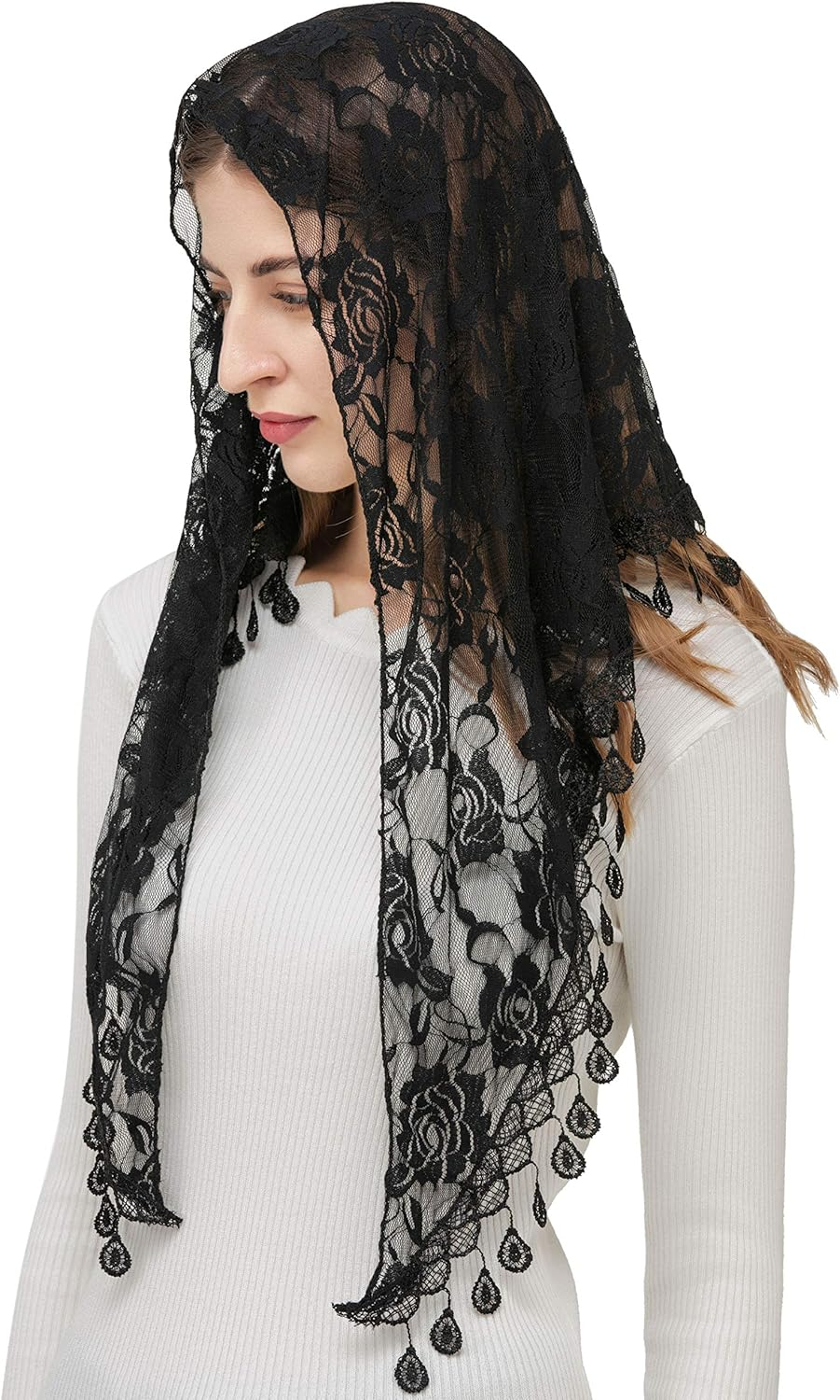 Mass Veil Triangle Mantilla Cathedral Head Covering Chapel Veil Lace Shawl Latin Scarf