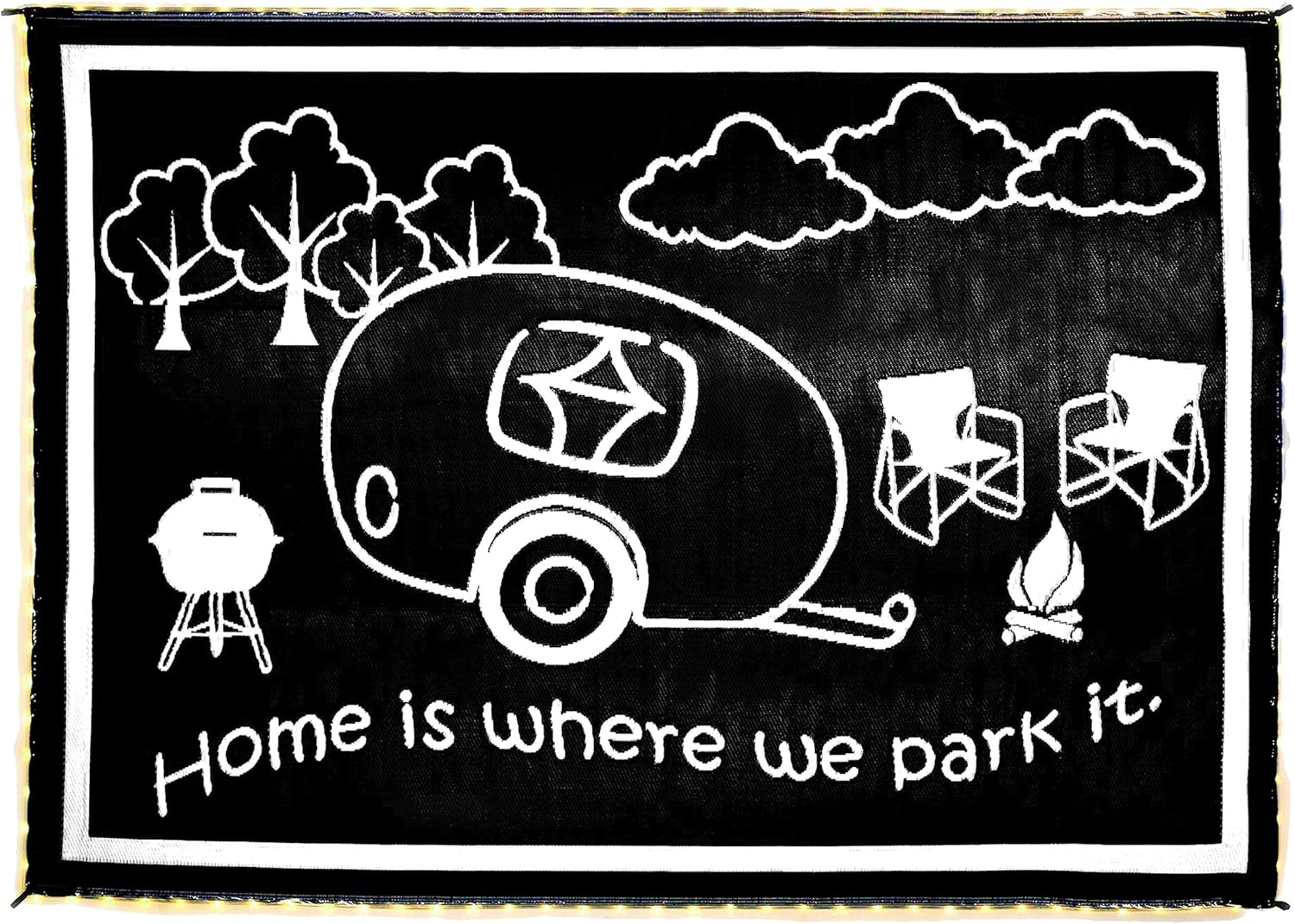 Stylish Camping LED Illuminated Patio Mat - Reversible RV Home Mat 8X11