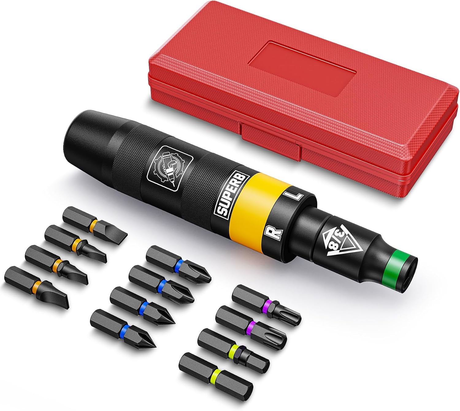 3/8 Inch Manual Impact Driver Set, 13 Piece Impact Screwdriver Kit, Repair Tool
