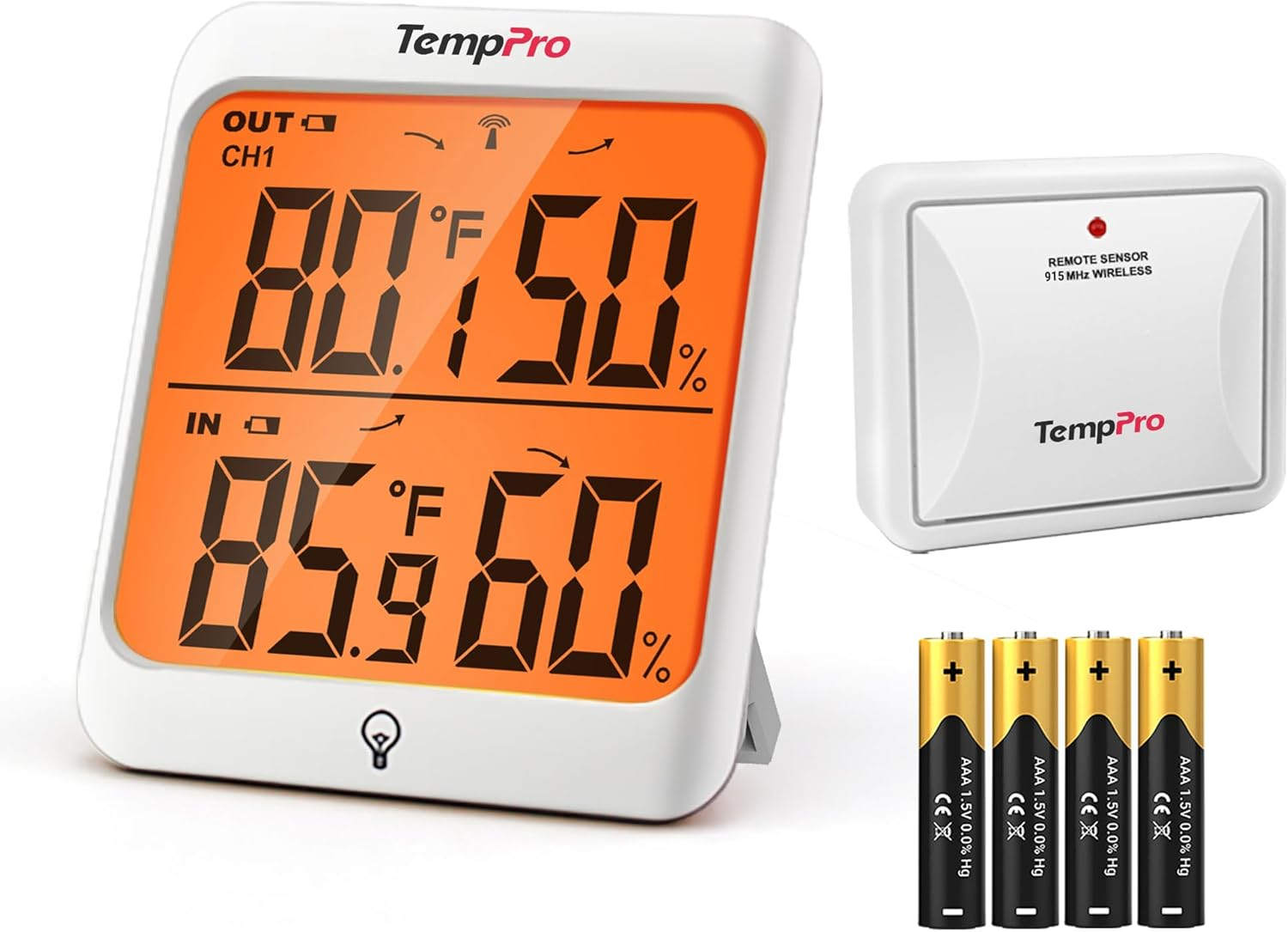 Temppro Indoor Outdoor Thermometer Wireless Hygrometer, 500FT inside outside Thermometer, Remote Temperature Monitor with Cold-Resistant Sensor, Outdoor Thermometers for Patio (Previously Thermopro)