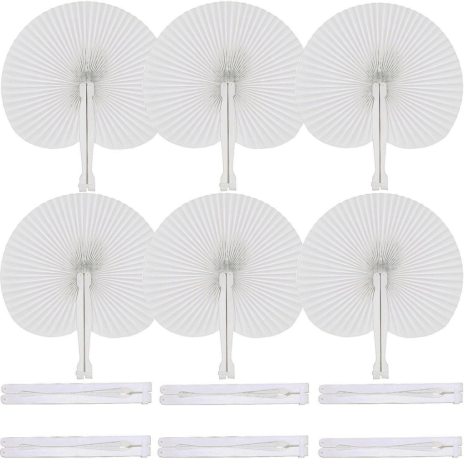 60 Pcs White Paper Fans,Foldable Handheld Fans for Women,Round Wedding Decorative Folding Hand Fan for Bridal Guest Church Party Favors Dancing Birthday DIY