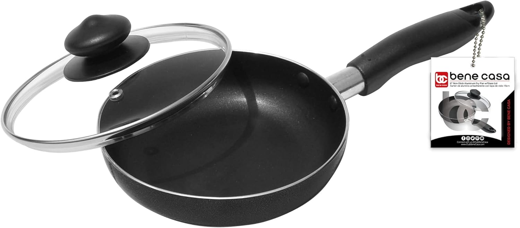 - Black Nonstick Aluminum Frying Pan with Glass Lid (6