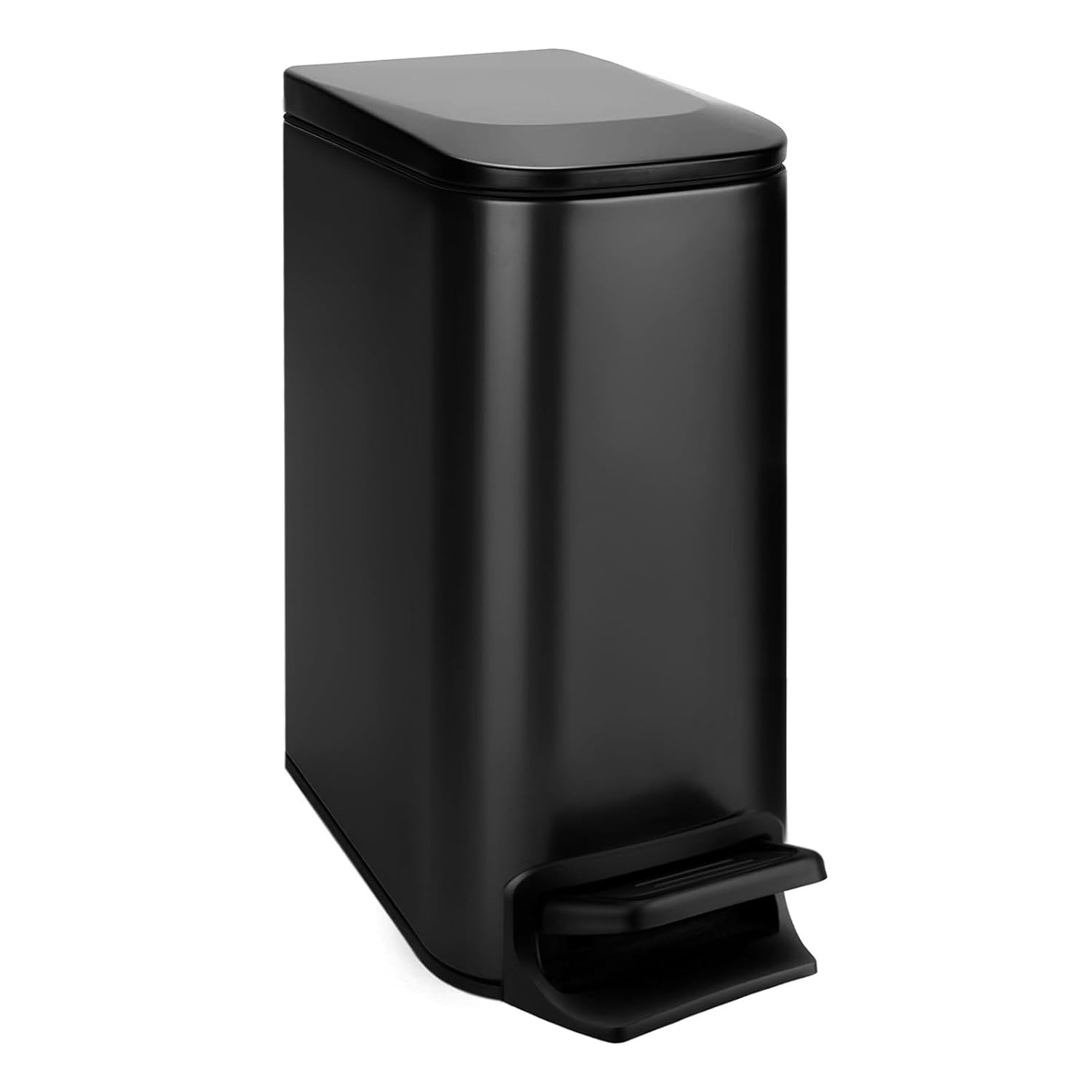 Slim Bathroom Trash Can with Lid Soft Close, 6 Liter / 1.6 Gallon Stainless Steel Garbage with Removable Inner Bucket, Small Trash Bins for Bedroom, Office (Matte Black)