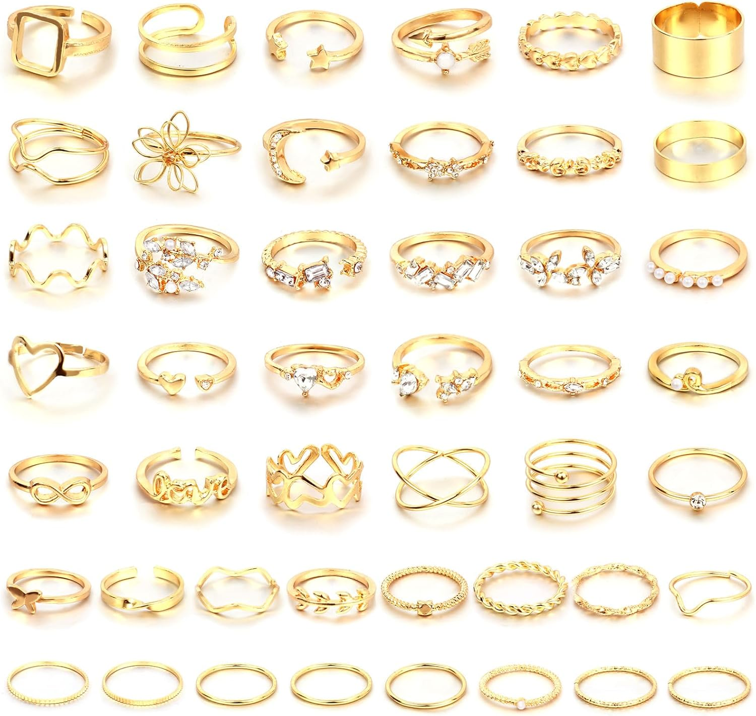 CHICUTIE Gold Knuckle Rings Set for Women Stackable Joint Finger Midi Rings Dainty Cubic Crystal Zirconia Simple Hollow Twist Cute Rings Pack Jewelry Gift