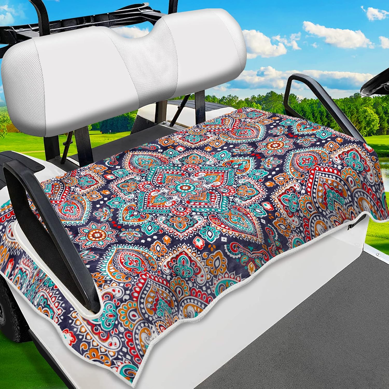 Golf Cart Seat Covers, Summer Golf Cart Seat Towel Blanket for All EZGO, Yamaha, Club Cars, Icon and More 2/4-Seats Cart, 100% Microfiber Keeps Seat Cool and Clean on Hot Days, 51'' X 31''