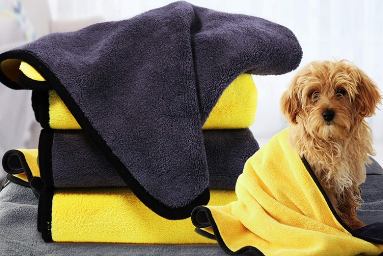 Dog Bath Towel - Super Absorbent Microfiber Dog Towel for Small Dogs and Cats, Yellow & Grey 11.8