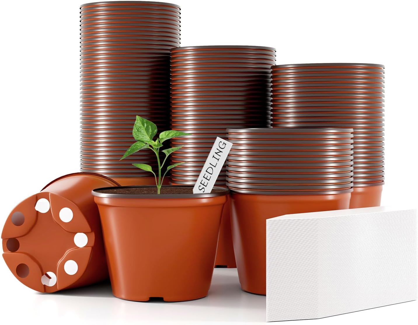 100PCS Macetas Plastico 4 Pulg Con Etiquetas Agujeros Drenaje Plantas Suculentas