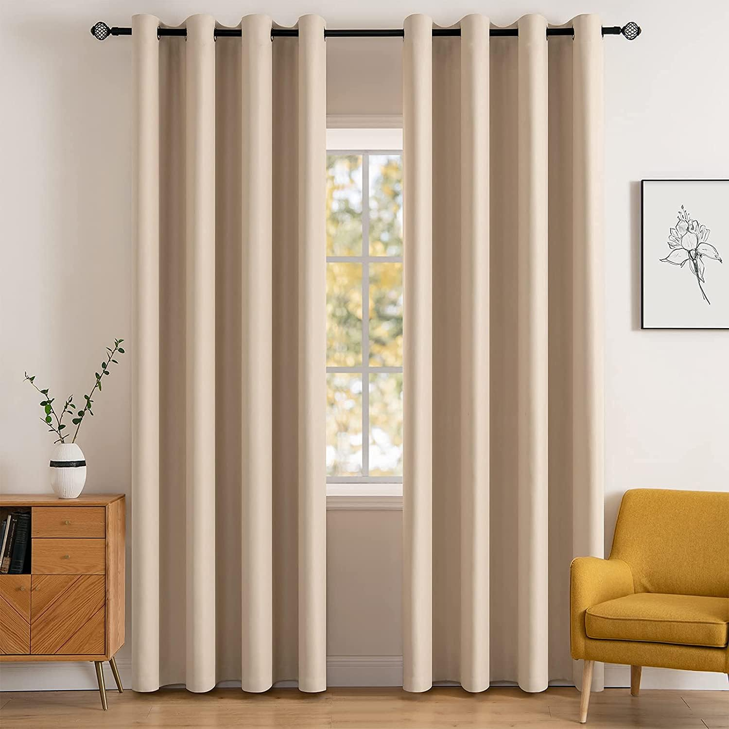 Room Darkening Curtains Thermal Insulated Black Out Drapes Solid Window Treatment Long Grommet Light Blocking Blackout Curtain for Living Room Bedroom 2 Panels Set 52 X 84 Inch Length Beige