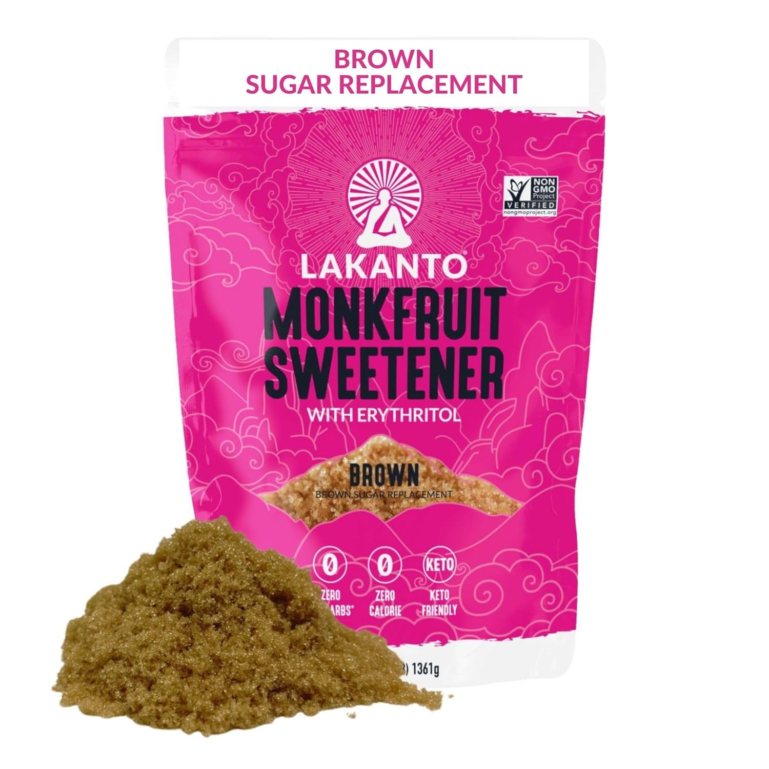 Lakanto Brown Monk Fruit Sweetener with Erythritol - Brown Sugar Substitute, Zero Calorie, Baking, Vegan, Keto Diet Friendly, Zero Net Carbs, Gluten Free, Sugar Replacement, Extract (3 Lb)