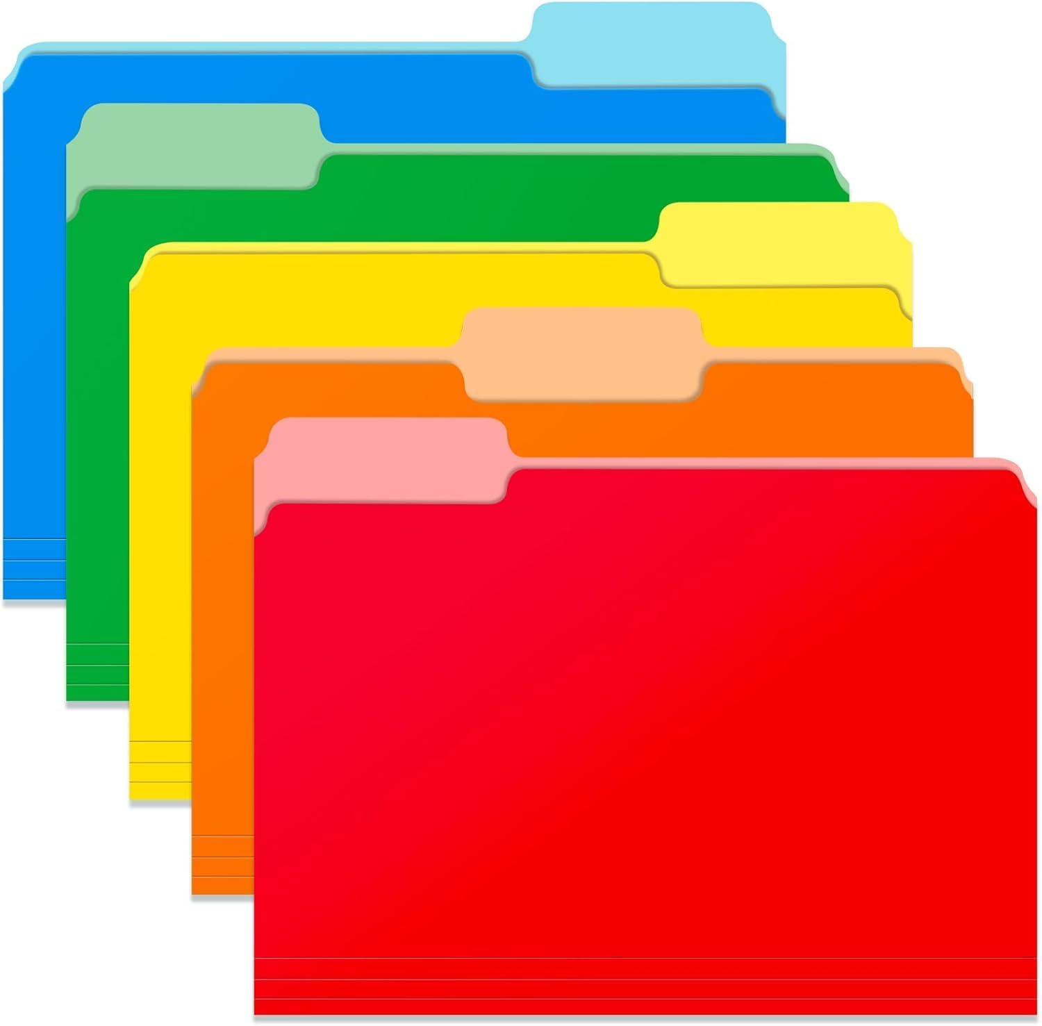 Two Tone Color File Folders 8.5 X 11 Inch, 1/3 Cut Tab File Folders Letter Size, Assorted Colors, Blue Red Green Yellow Orange Manila File Folders, School Business Office Folders for Document -15 Pack