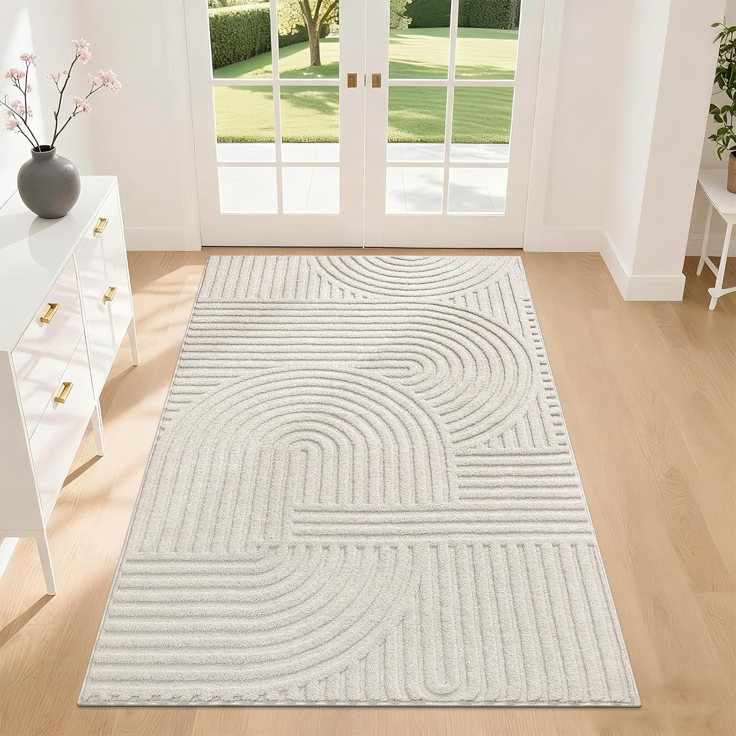 3X5 Washable Area Rugs for Living Room Modern Beige Solid Color Soft Fluffy Rugs for Bedroom Non Slip Boho Accent Indoor Mat Floor Carpet Cover for Kids Room Dining Room Kitchen Office, Beige