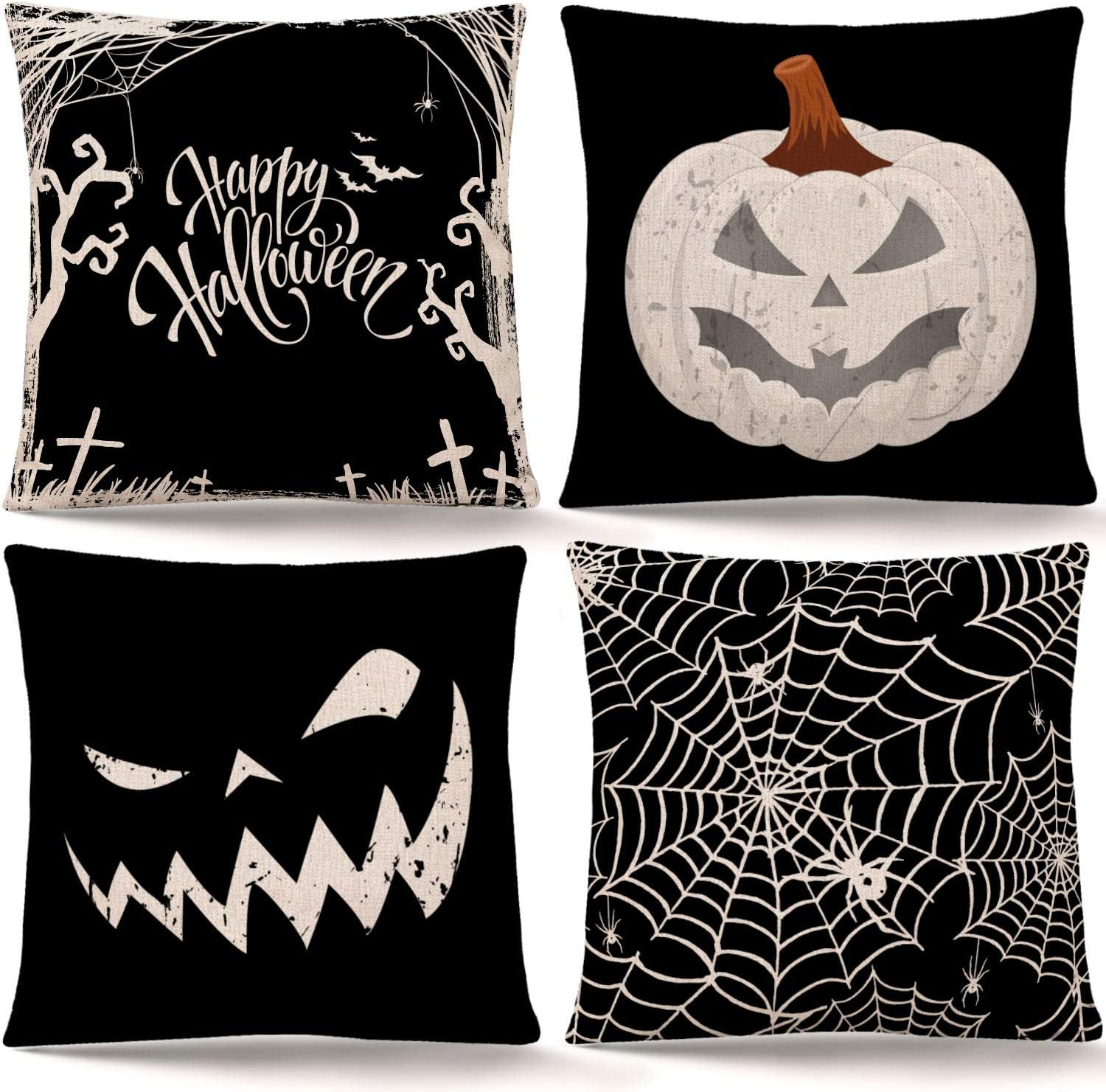 Happy Halloween Pillow Cover Pumpkin Spider Web Pillow Case Black Linen Throw Cushion Cover Cushion Cases for Home Office Halloween Sofa Bed Decoration, 18