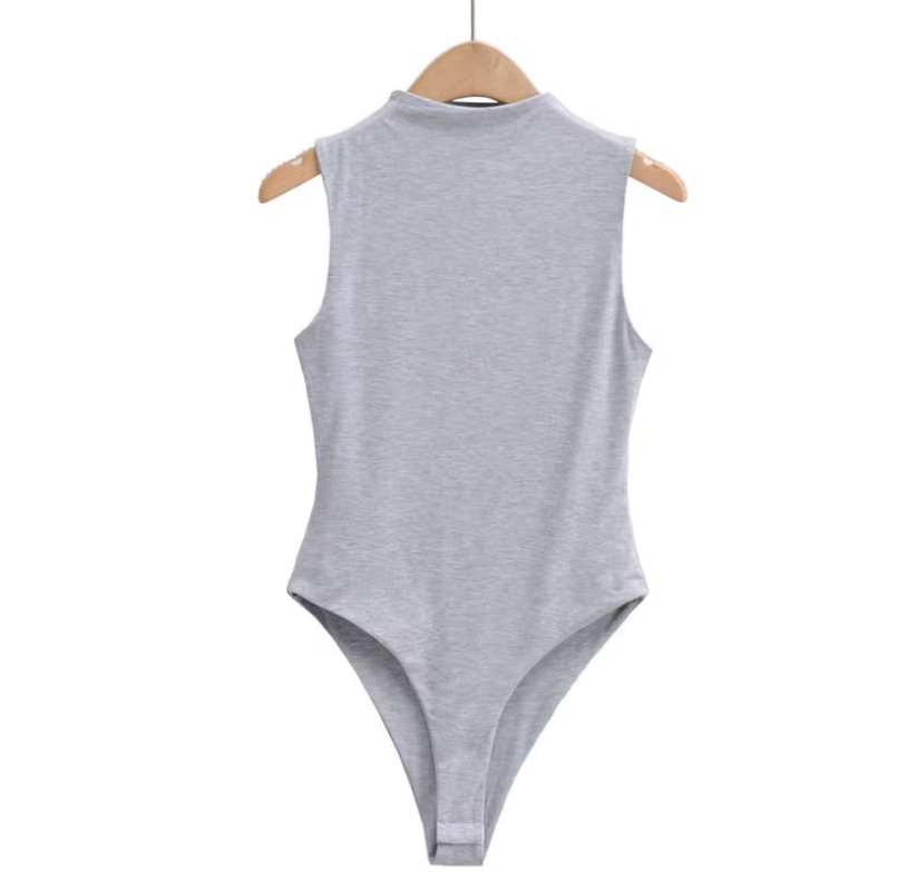 2023 Custom Molder Summer Skinny Sleeveless Women'S Bodysuit Double-Neck One-Piece Slim Vest Solid Color Two-Layer Cotton Fabric