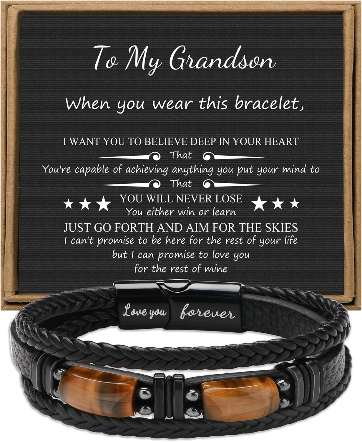 To My Grandson Leather Bracelets from Grandma Grandpa Birthday Gifts for Gran...
