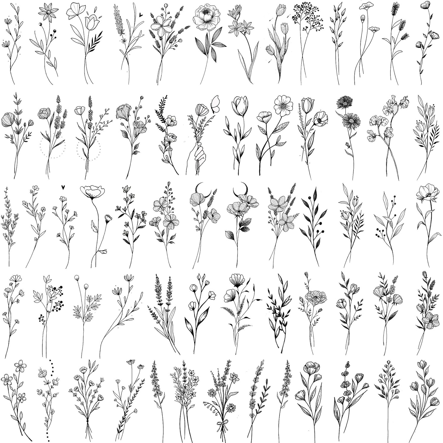 15 Sheets  Sexy Tiny Branch Black Flower Temporary Tattoos for Women Girl Neck Realistic Floral Bouquet Small Tattoo Temporary Lavender Fake Tattoo Sticker for Adults Face Hands Kit
