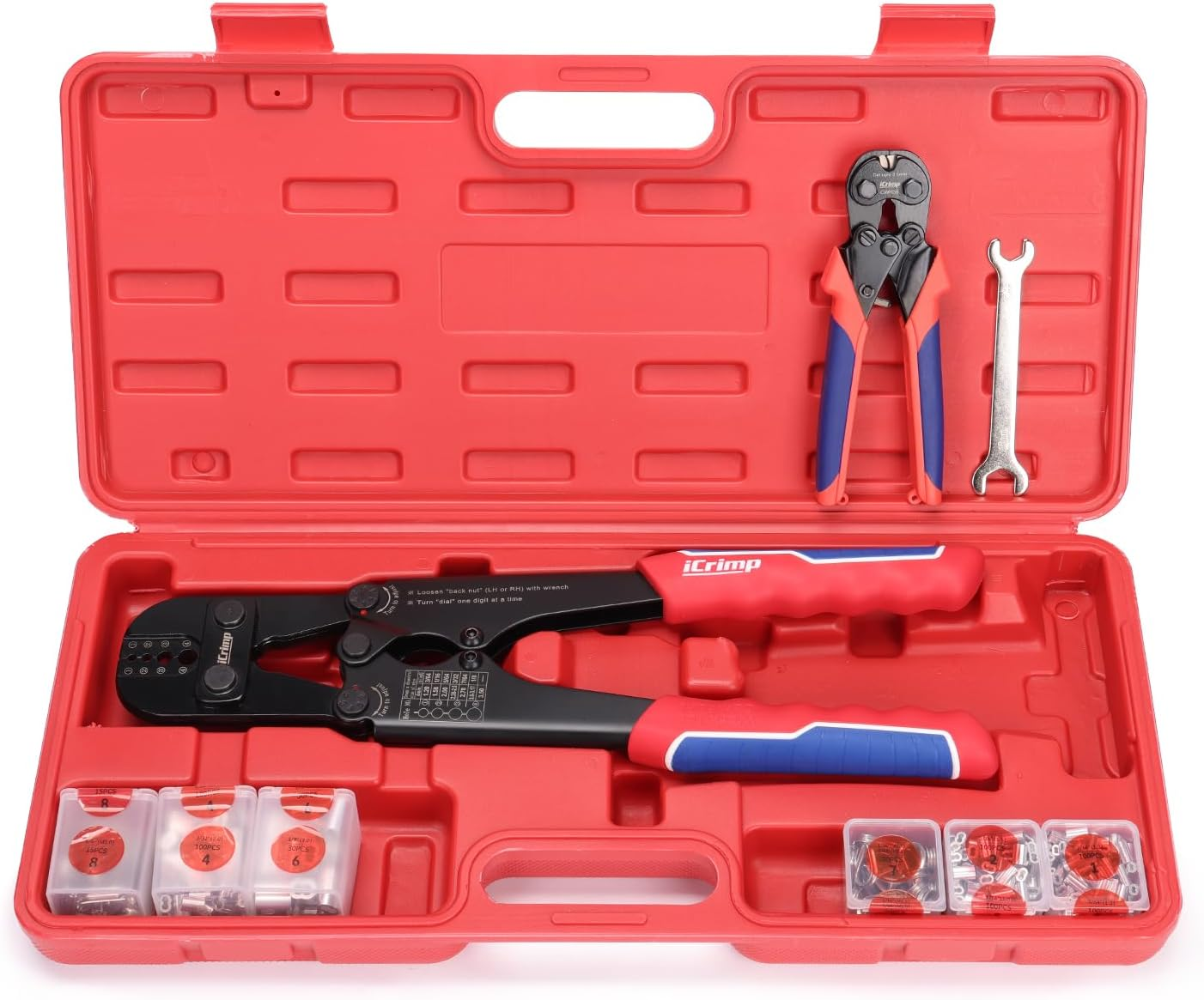 Wire Rope Crimping Tool Kit with Swager, Cutter and Aluminum Loop Sleeves 3/64'',1/16'',5/64'', 3/32'',7/64'',1/8'', for Mono Fishing Line,Cable Railing, Sling