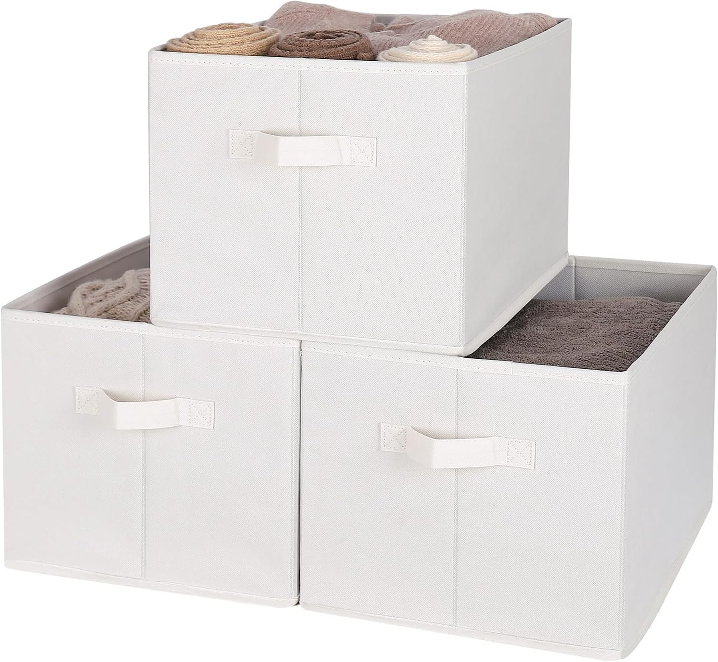 3 Pack Extra Large Fabric Storage Bins, Beige Foldable Closet Organizer Boxes for Clothes, Sheets and Blankets