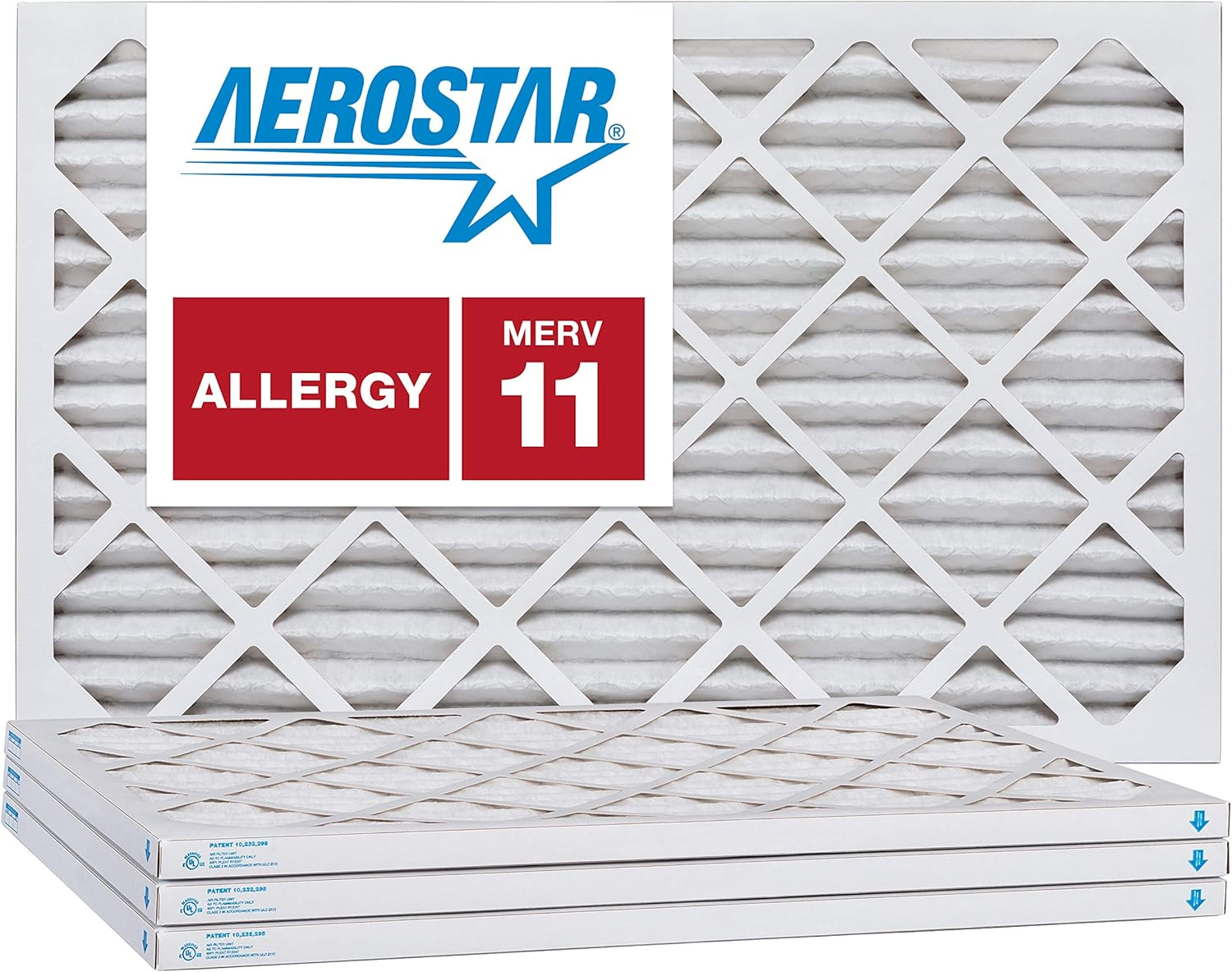 Aerostar 14X20X1 MERV 11 Air Filter, Pleated AC Furnace HVAC Filters (13.5X19.5X0.75), for Allergies Asthma Dust Pet Dander Smoke Bacteria Viruses, MPR 1500 FPR 10, USA, 4 Pack