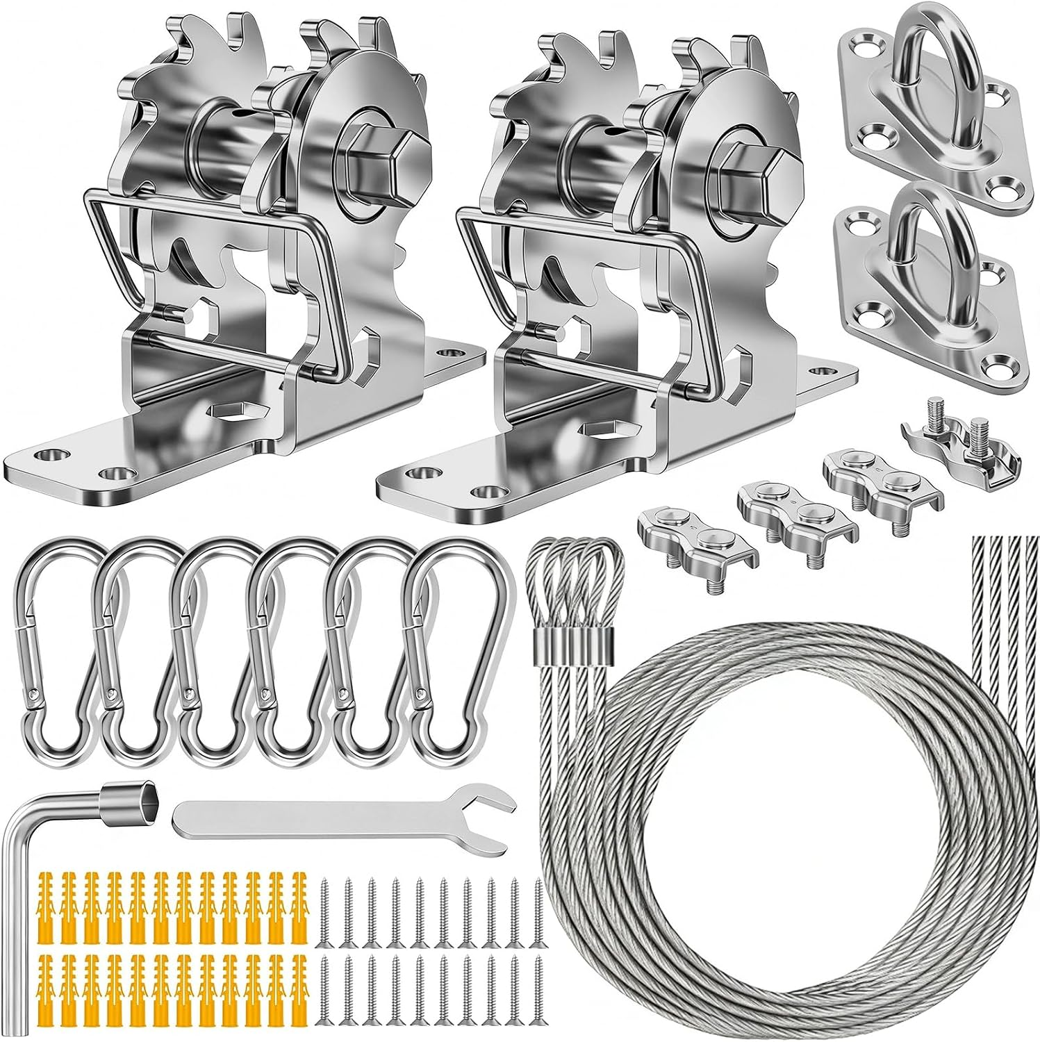 Juego de Accesorios con Torno Ratchet para Malla Sombra Acero Inoxidable