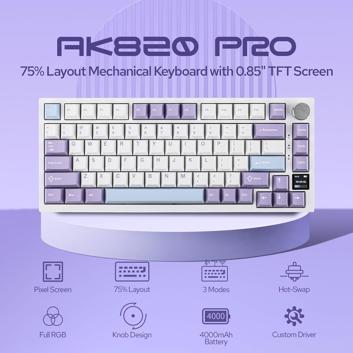 EPOMAKER Ajazz AK820 Pro 75% Gasket-Mounted Mechanical Keyboard with TFT Scre... - Picture 3 of 10