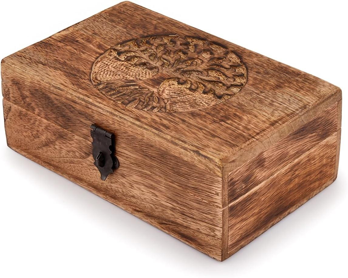 Handmade Mango Wood Tree of Life Box Jewelry Organizer Gift Men Women Flame
