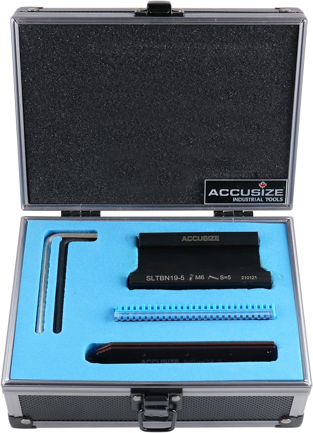 Accusize Industrial Tools 3/4'' Self-Lock Block Sltbn19-5 with 5 Pcs Gtn-3 Inserts, 5 Pcs Gtn-4 Inserts, Blade Ncih26-3 and Blade Nich26-4, 2410-0013