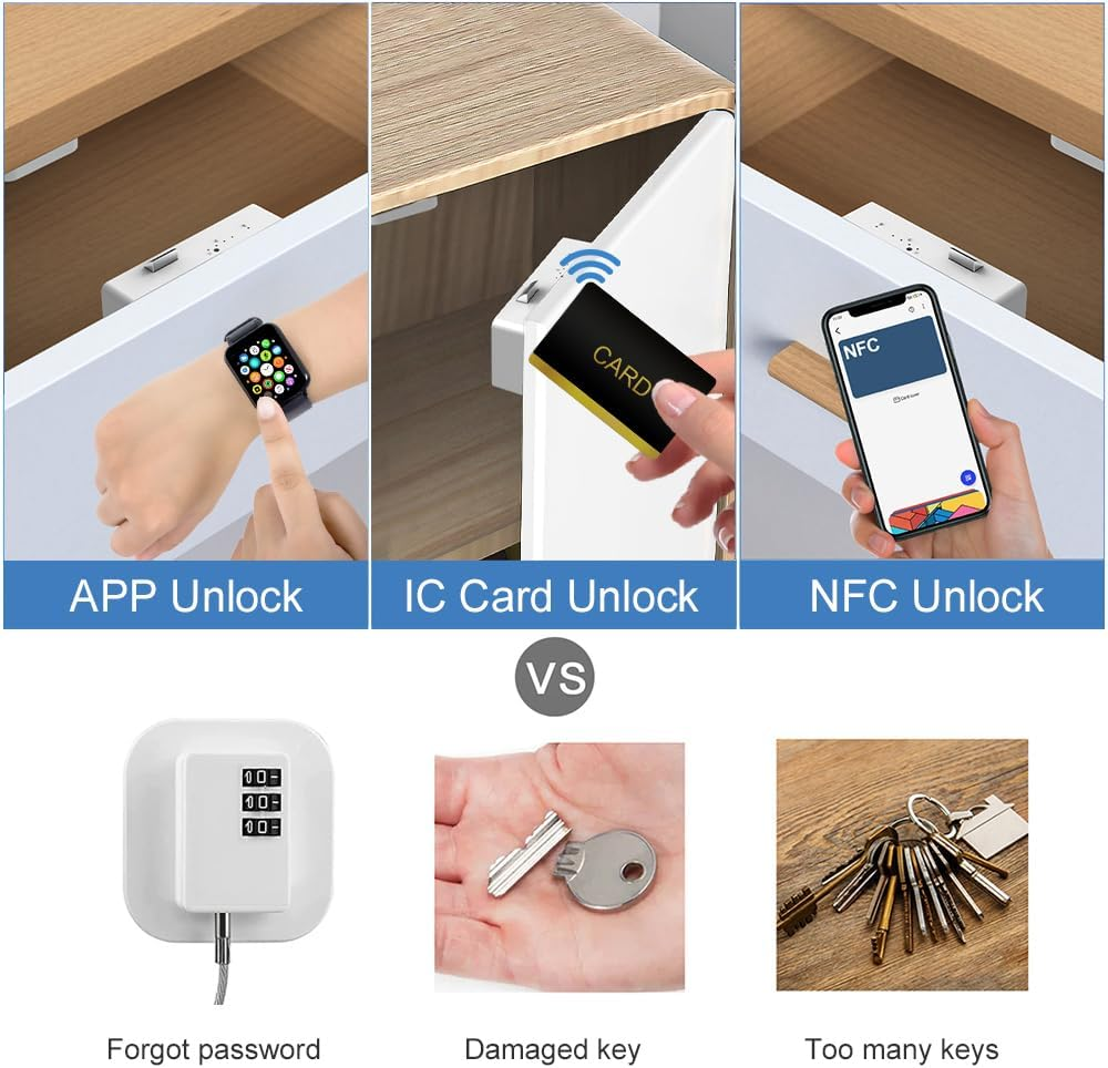 Drawer Lock RFID Card NFC Hidden Cabinet Lock for Kitchen Pantry Furniture eL... - Picture 5 of 14