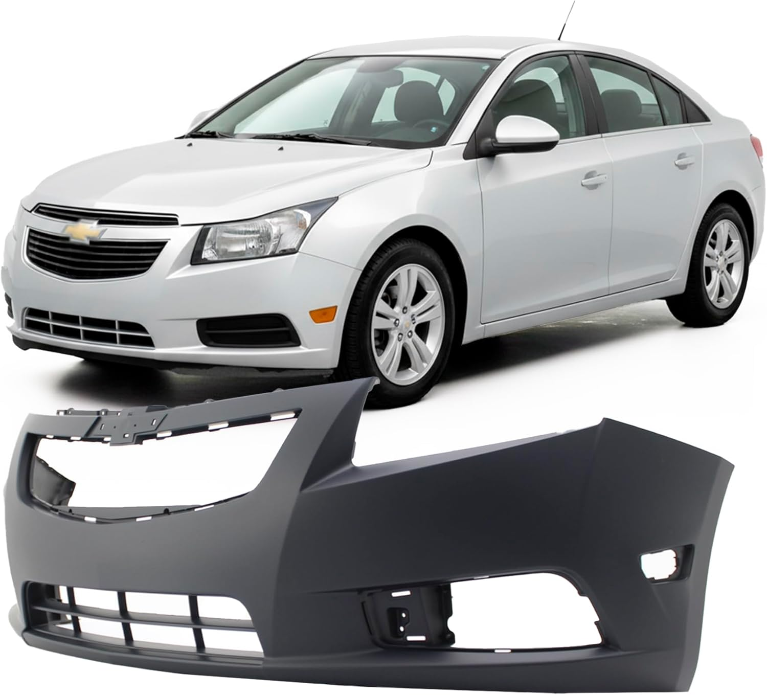 Compatible with Front Bumper Cover 2011-2014 Chevy Chevrolet Cruze Eco LS LT LTZ Sedan 11-14. New, Primed and Ready for Paint. with Fog Light Holes. GM1000924 11745907 2012 2013