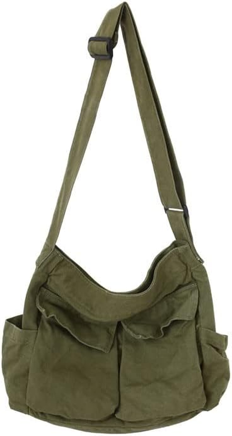 Canvas Messenger Bag Large Crossbody Bag with Multiple Pockets Canvas Shoulder Tote Bag for Women and Men