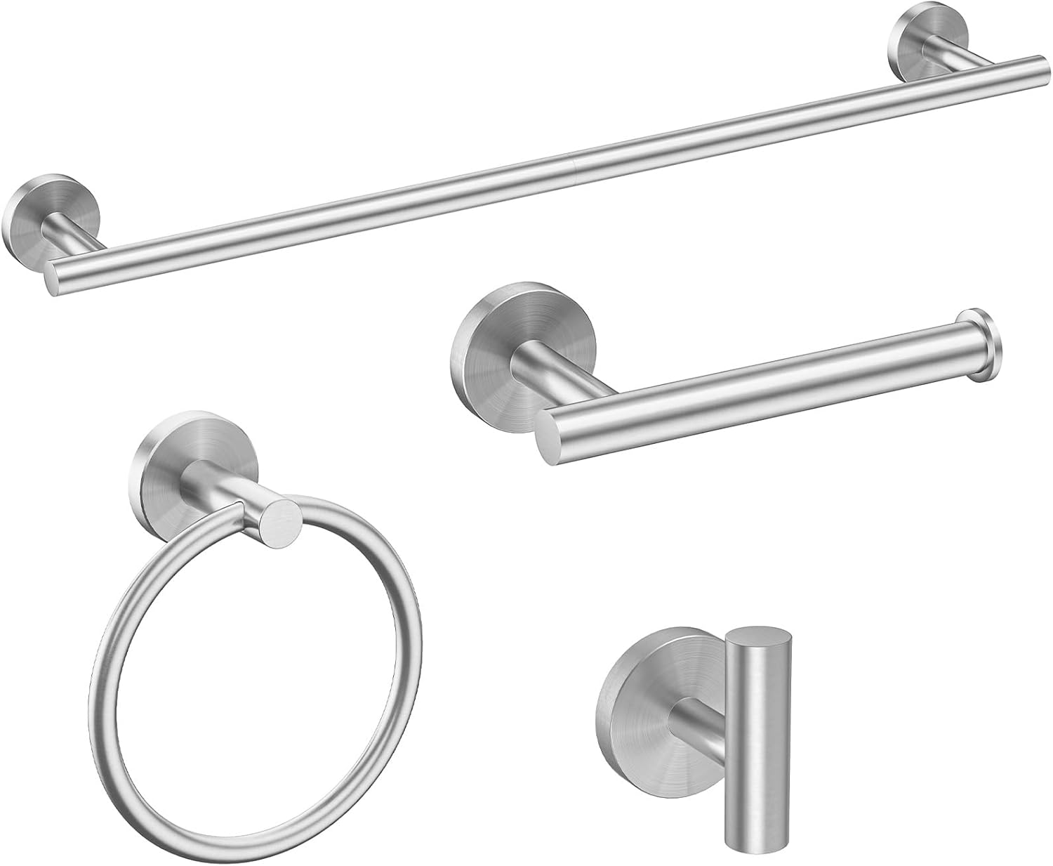 Brushed Nickel Bathroom Hardware Set, Modern 24-Inch Towel Bar Set Wall Mounted, Durable SUS304 Stainless Steel Bathroom Accessories Set, 4-Piece