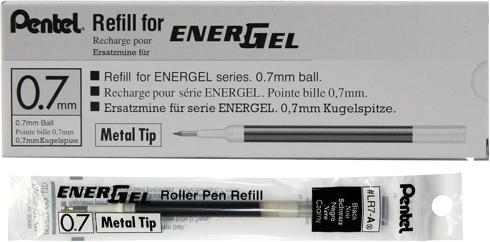 LR7ABX Gel Pen Refills, F/Energel, 0.7Mm, Fine, 12/BX, Black Ink