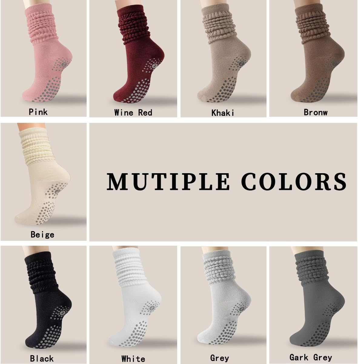 ZANZER (3 Pairs) Scrunch Pilates Grip Socks for Women, Yoga Slouch Socks with... - Picture 9 of 13