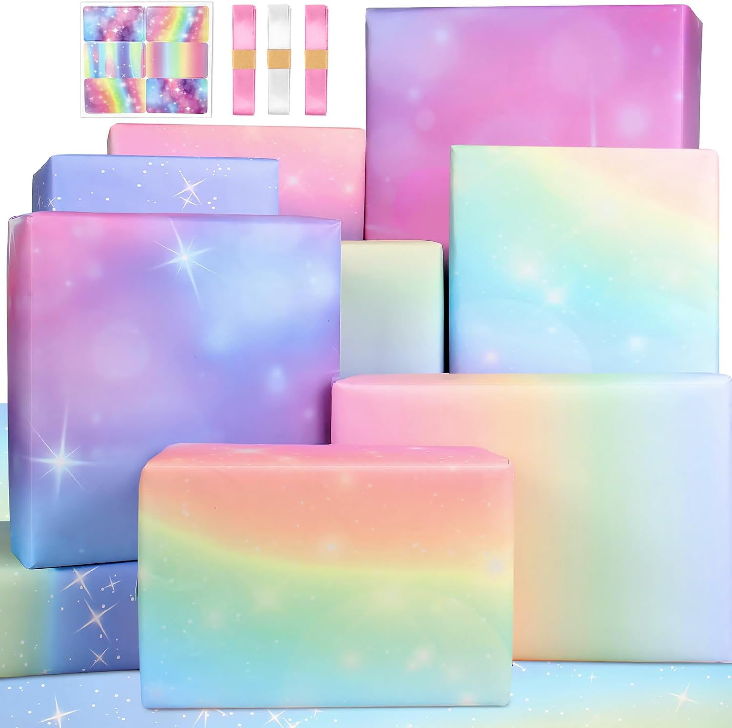 BWLOIES Girls Wrapping Paper Birthday Gift Wrap Set,Birthday Gift Wrapping Paper Sheets for Fairy Girl Women Female Girly Gift Wrapper Paper for Present,6 Sheets