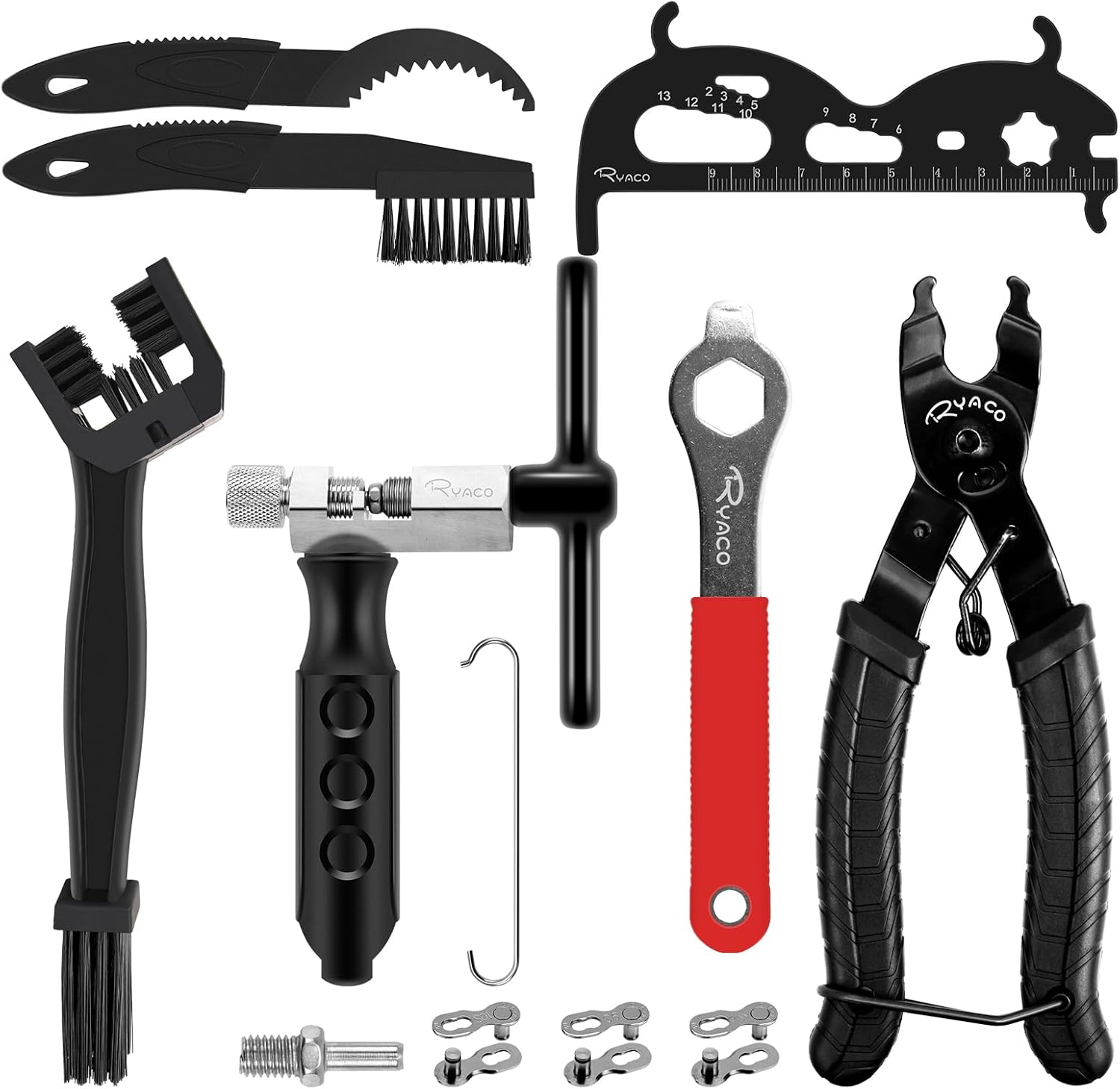 12PCS Bike Chain Tool Sets (2025News) 3PCS Bicycle Cleaning Brush, Bicycle Link Plier, Chain Cutter Checker, Bike Missing Links, Wrench Kits Suit for 6-12 Speed Chain, Road Mountain Sports Bike