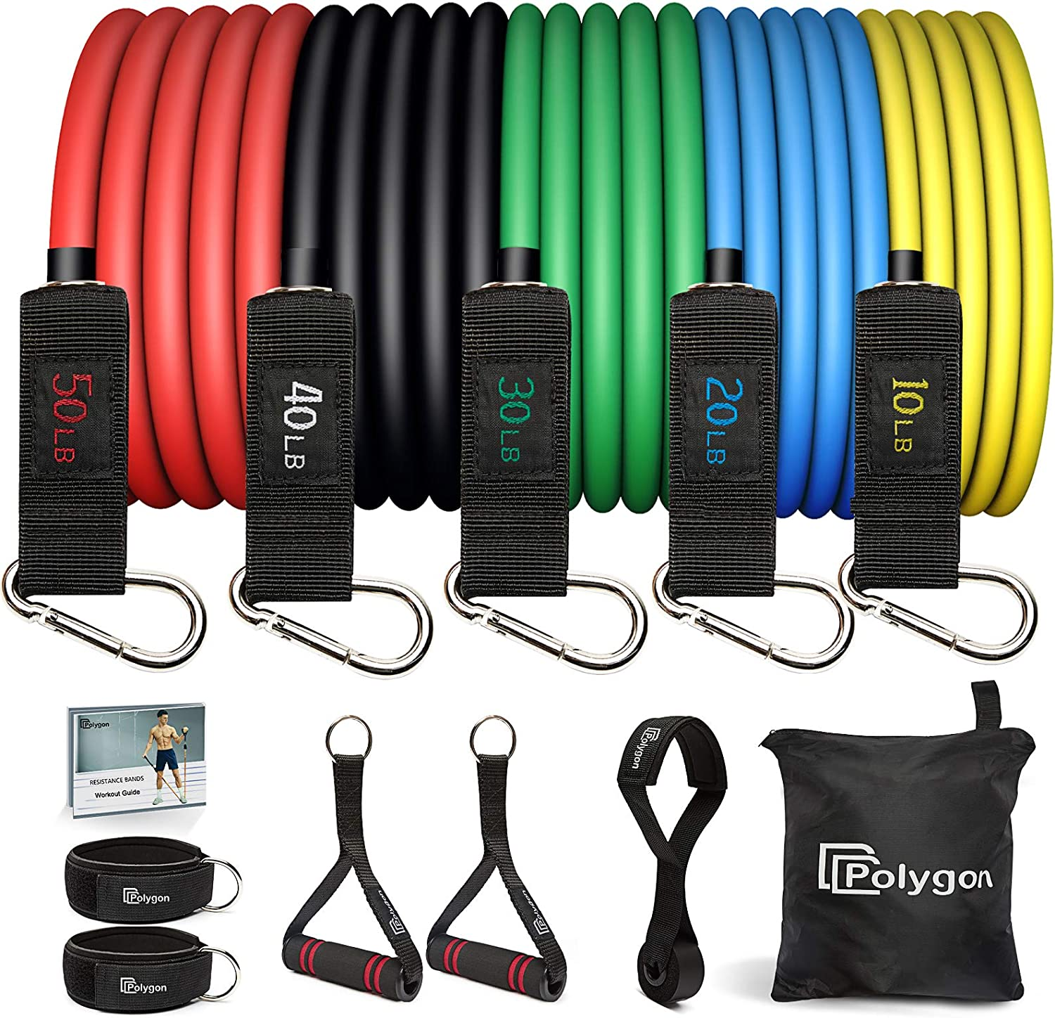 Resistance Bands Set, Exercise Tubes with Handles, Door Anchor and Ankle Straps - Stackable Up to 150 lbs - Workout Bands for Resistance Training, Physical Therapy, Home Workouts (12PC)