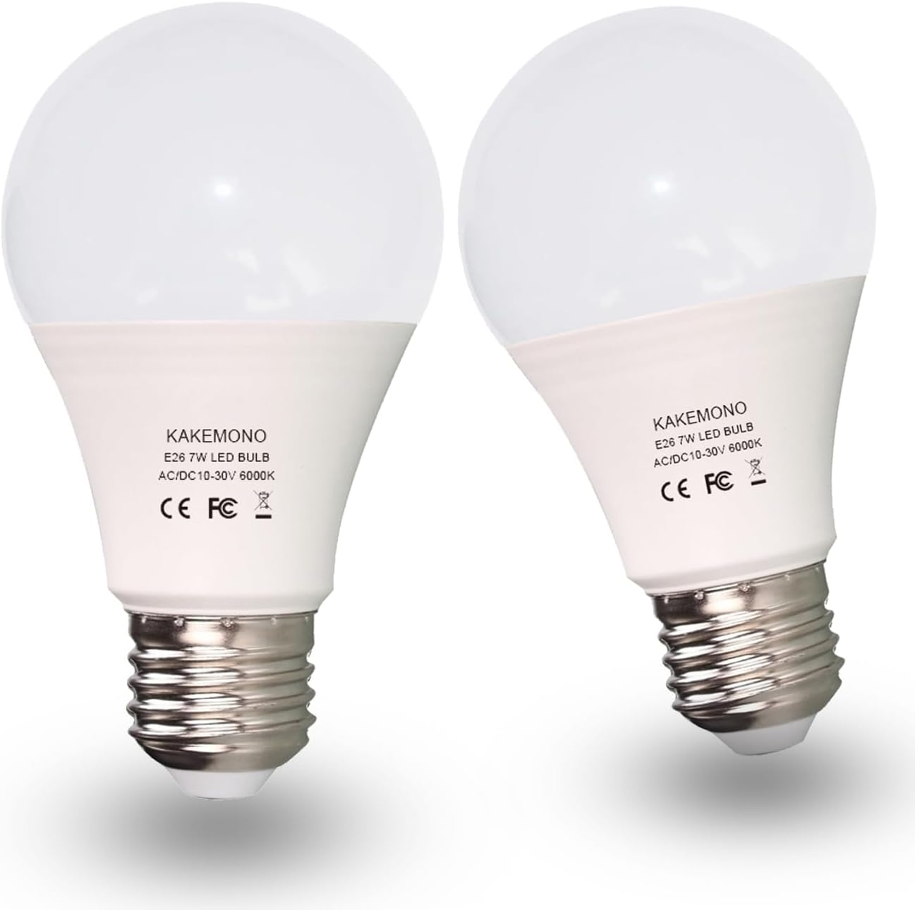 12V LED Light Bulb 7W AC/DC10-30V Low Voltage E26 Base 6000K Daylight White, 60Watt A19 Bulb Equivalent, for Landscape RV Camper Marine Boat, 12Volt Battery Power System off Grid Solar Lighting, 2Pack