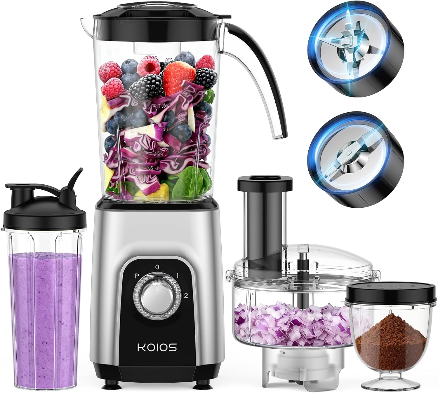 Licuadora y Procesador 1000W 4 en 1 Jarra 34oz Vaso 22oz Picador Molinillo