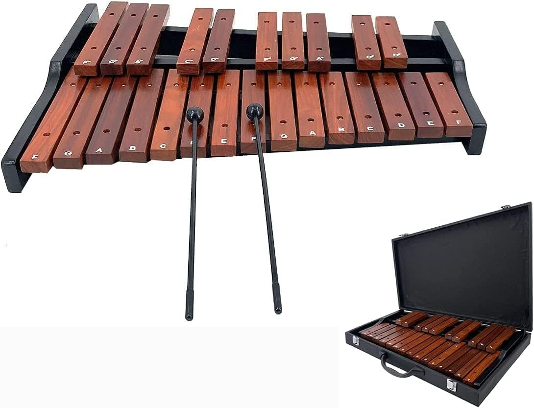 Portable Professional 25 Key Xylophone Alto Wood Xylophone, Adult School Band Student Percussion Educational, Diatonic Scale from F to F, Semitone Scale from F to D (Coffee Brown)…