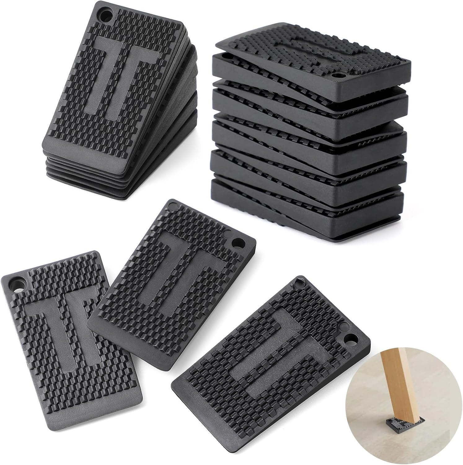 Furniture Levelers Pads,20 Pack Flexible Rubber Table Leveling Shims for Home Improvement - Level Wedges,Cabinet Shimsã€ Chair Shimsã€ Table Leg Leveler, Waterproof Non-Slip, Stackable(Black)