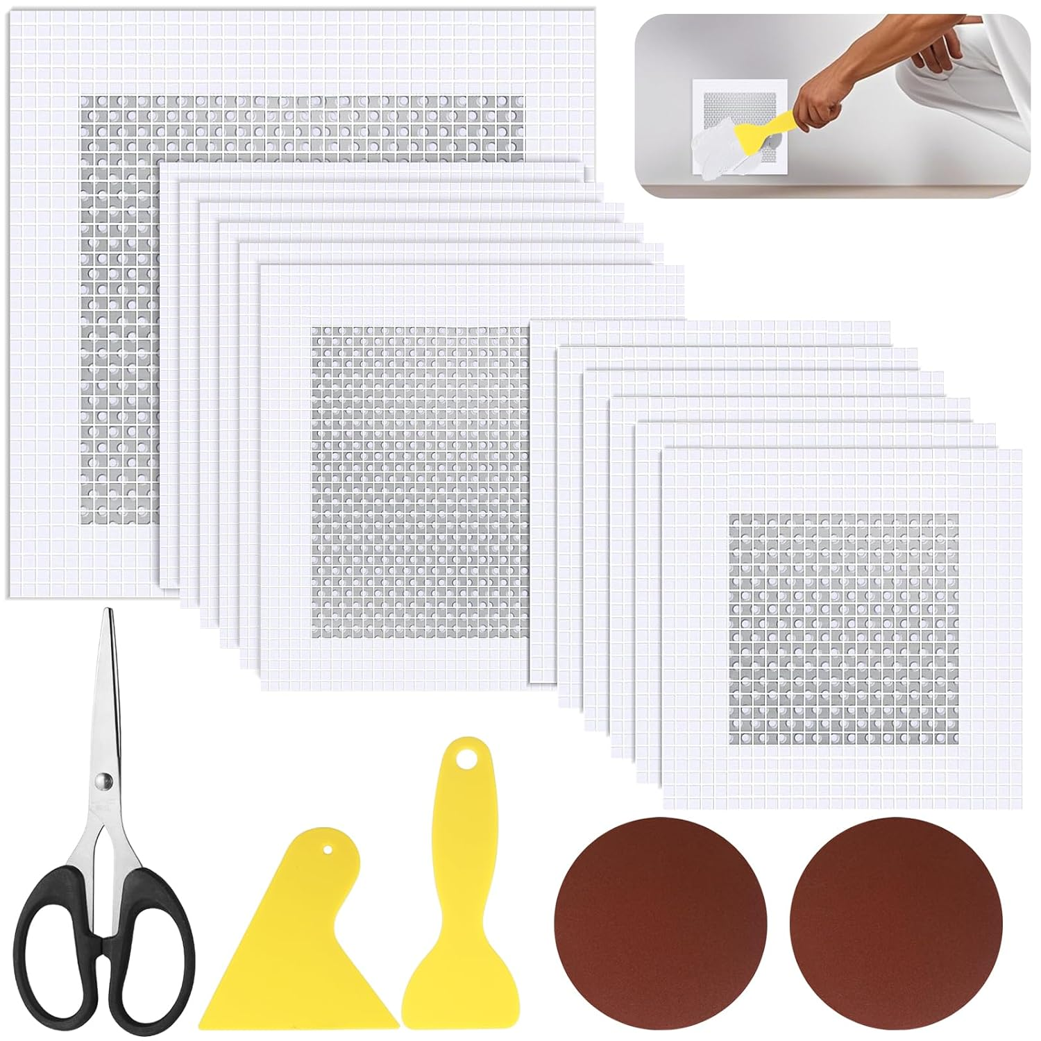 18 Pcs Wall Repair Patch Kit, 2/4/6 Inch Plasterboard Wall Patch