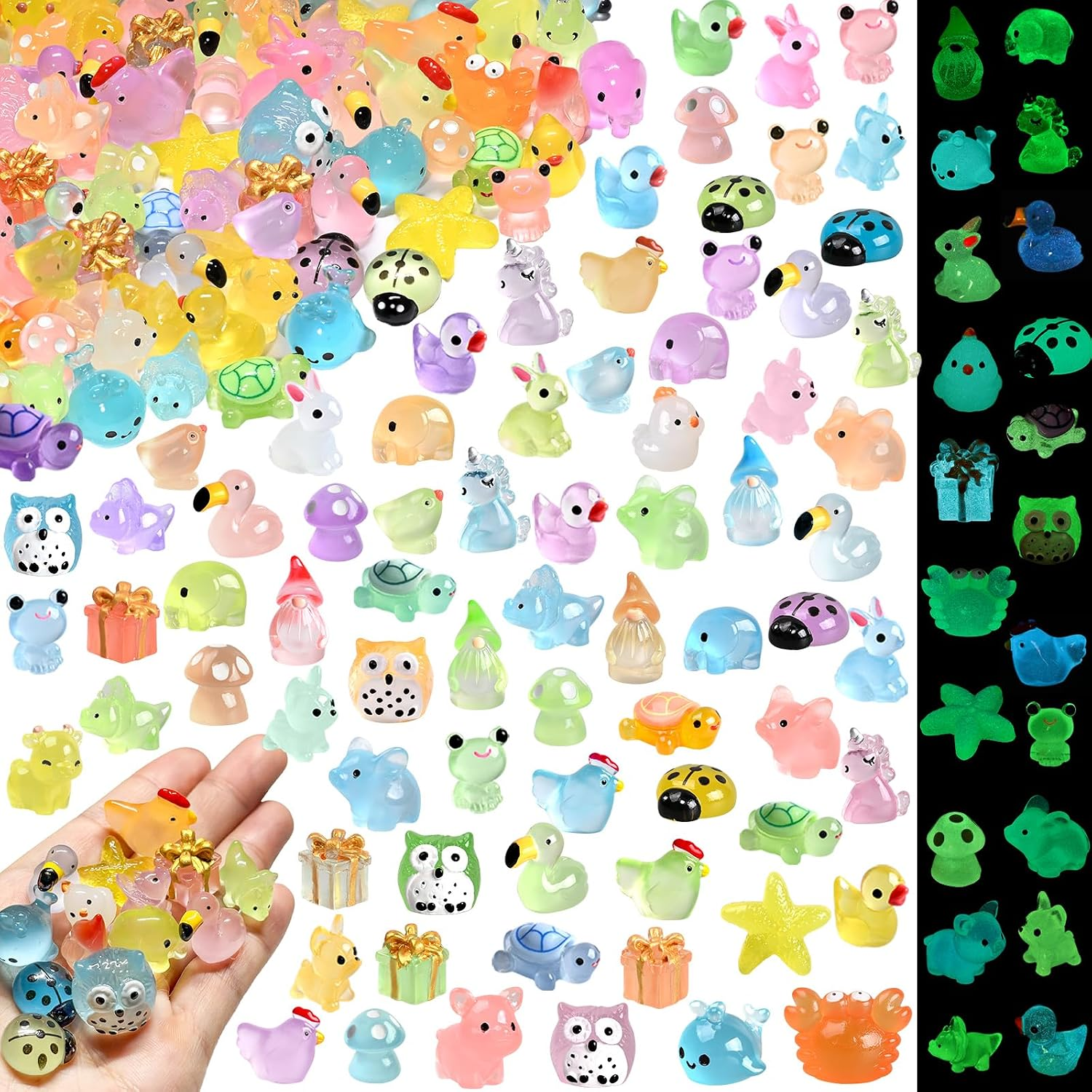 Mini Resin Animals 152 Pcs Luminous Cute Duck Turtle Rabbit Dog Figures