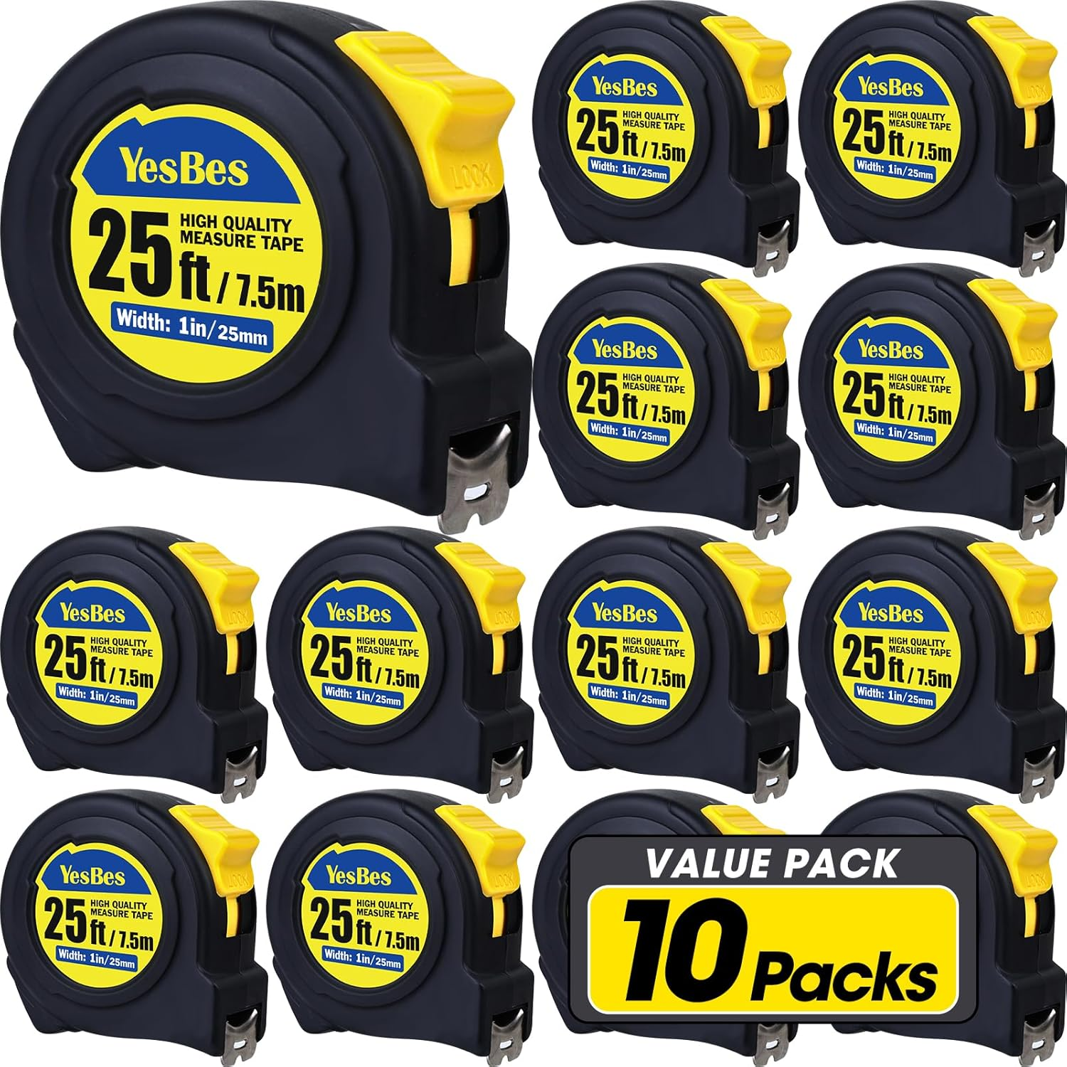 Tape Measure 25 Ft, 10 Pack Bulk Easy Read Measuring Tape Retractable, Measurement Tape 25 FT by 1 In