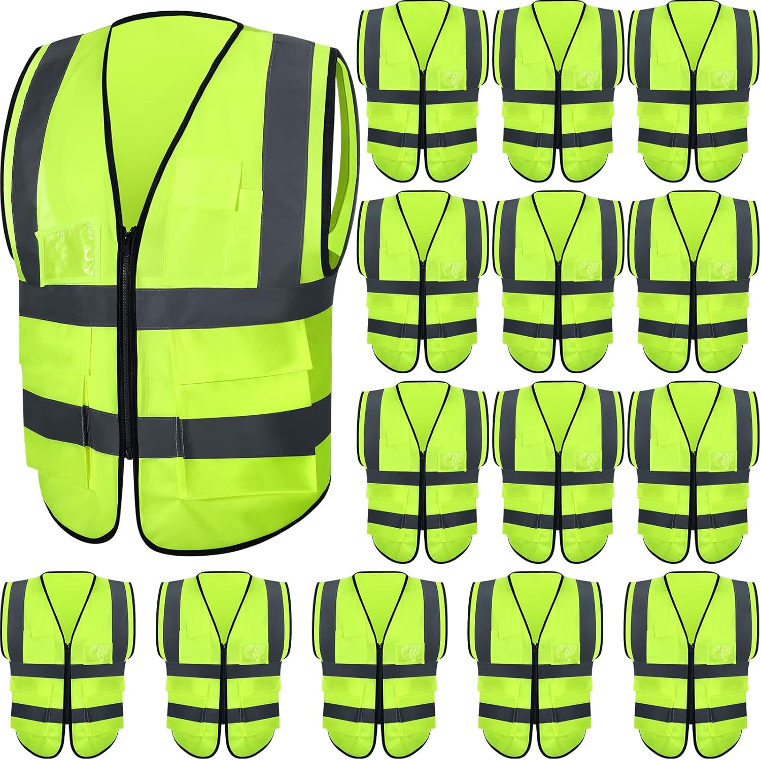 Paquete De 15, Chaleco De Seguridad Reflectante Amarillo De Alta Visibilidad