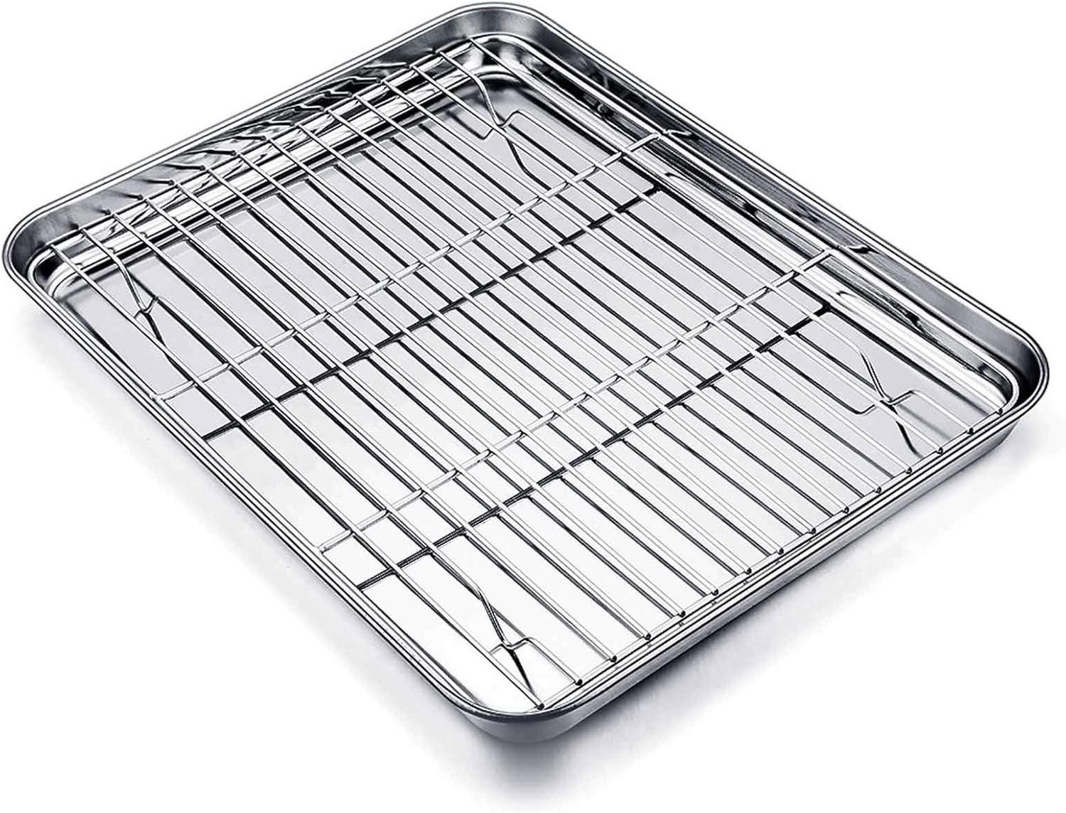 Baking Tray and Rack Set, Stainless Steel Baking Pan Cookie Sheet with Cooling Rack, 12.5 X 10 X 1 Inch, Non Toxic & Healthy, Easy Clean & Dishwasher Safe
