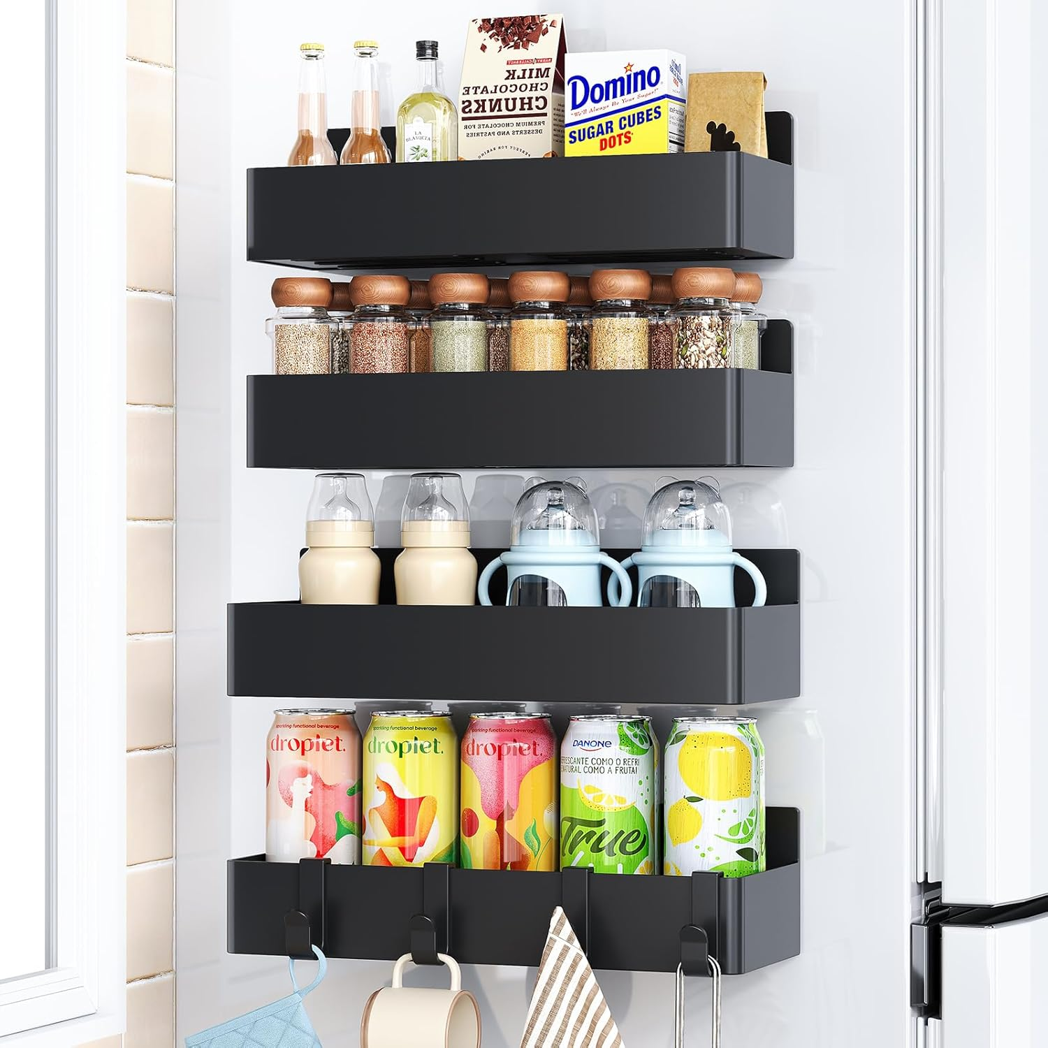 Pack Magnetic Spice Rack Organizer for Refrigerator Plastic Fridge Shelf  Black