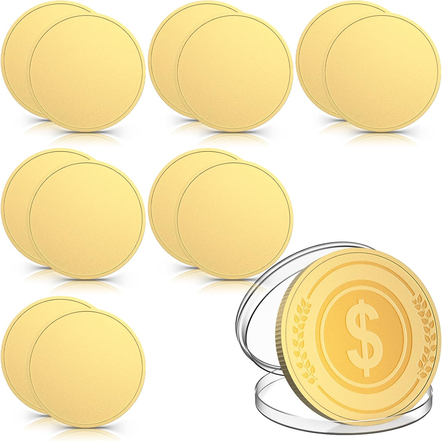 12 Pcs Blank Challenge Coin, Engraving Blanks Coins Threaded Edged 40 Mm with Acrylic Protection Box Laser Engravable Pattern for DIY Crafts Commemorative Collection (Gold)