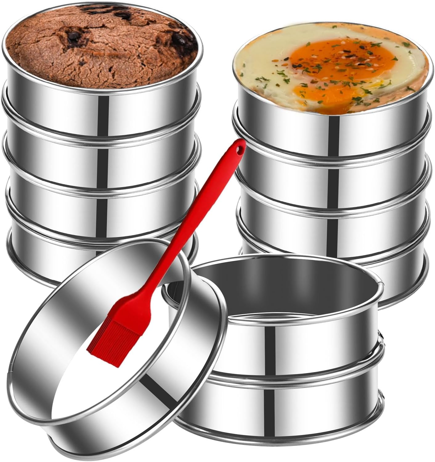 12Packs 4 Inch English Muffin Rings Crumpet Rings Stainless Steel Double Rolled Tart Rings, round Metal Cooking Pastry Ring Molds for Crumpets Baking