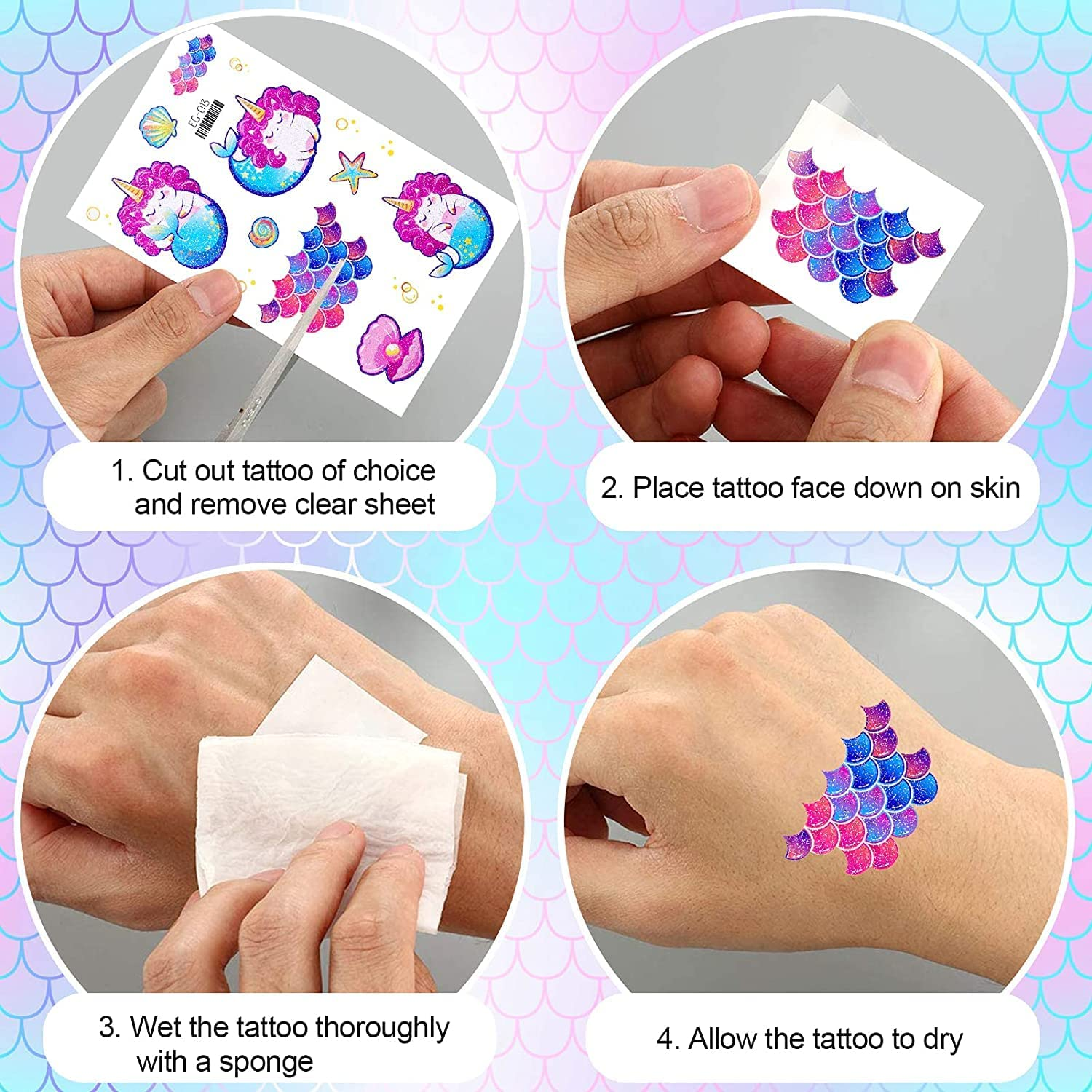 LEIAOLY Glitter Temporary Tattoo for Girls, 24 Sheets Butterfly Mermaid Fairy... - Picture 7 of 14