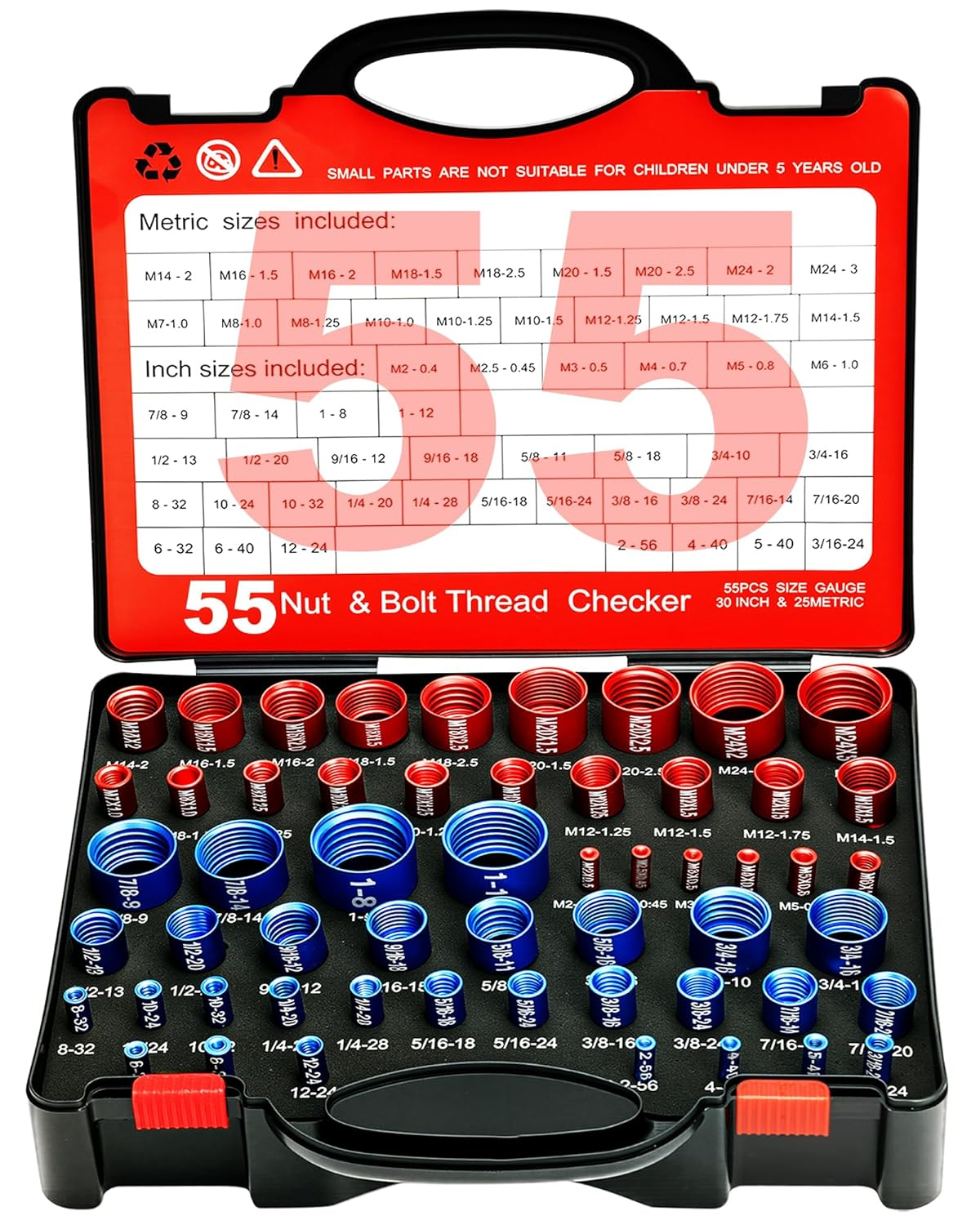 55 Pcs Nut and Bolt Thread Checker (25 Metric & 30 Standard), Bolts and Nut Identifier Thread Gauge, Detachable Bolt Size Finder Especially for Tight Spaces